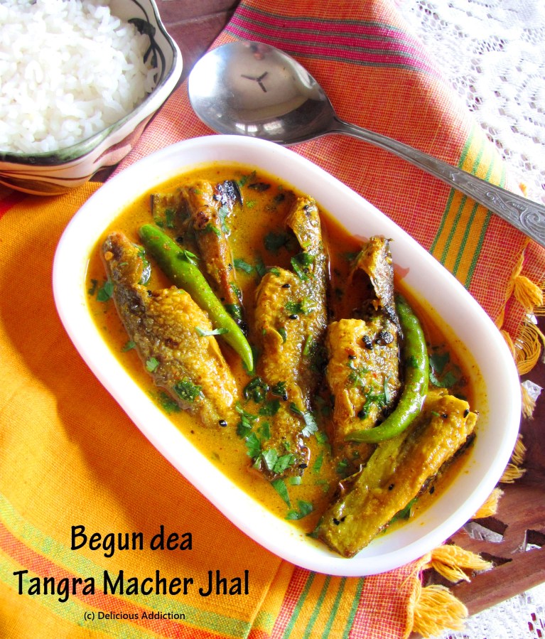 Begun dea Tangra Macher Jhal (Cat Fish Curry with Brinjal)